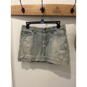 Vintage American Eagle Denim Jean Skirt Micro Mini Cinch Back Sz 4 Y2K Low Rise